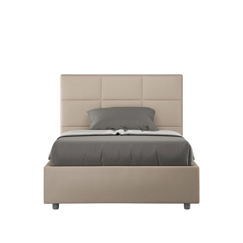 Letto imbottito Piazza e mezzo 130x210 cm Mika - Similpelle,Tortora,Con rete