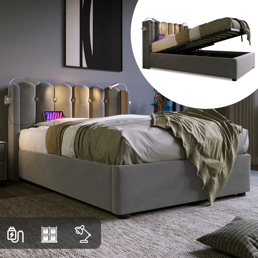 Letto singolo in velluto grigio 90x200 cm