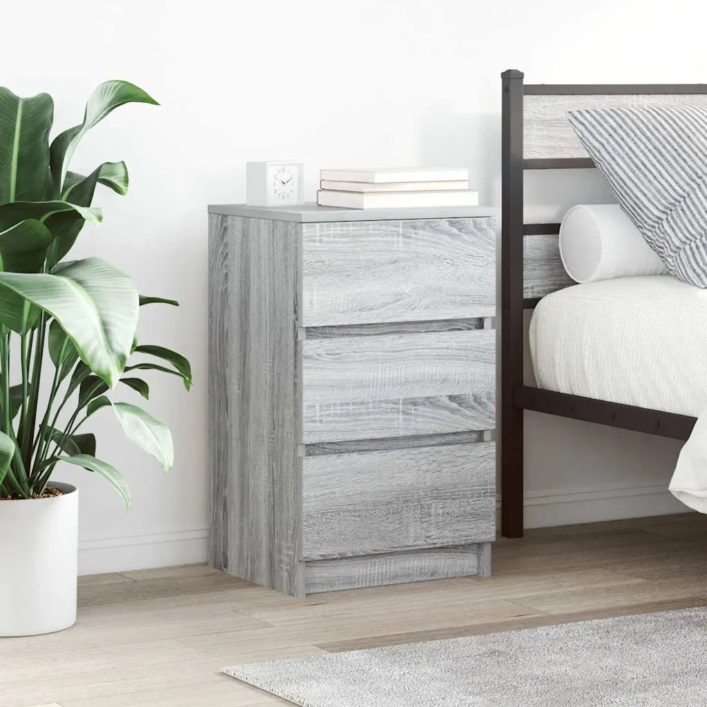 Comodino | Armadio da Notte | Mobiletto da notte con 3 Cassetti Grigio Sonoma 39x35x65 cm