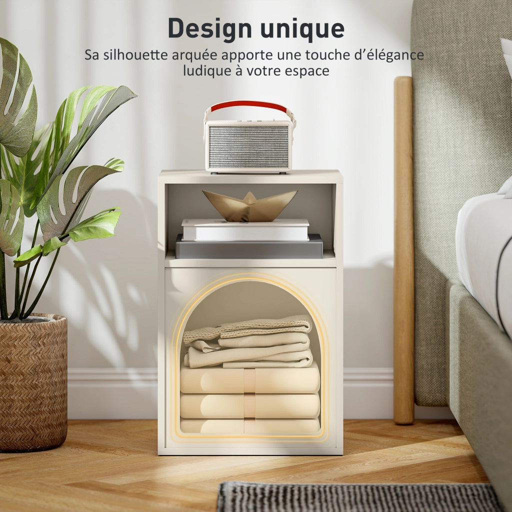 Comodino design arqu¨¦ con vani aperti ¨C Minimal ¨C crema 40x30x60 cm