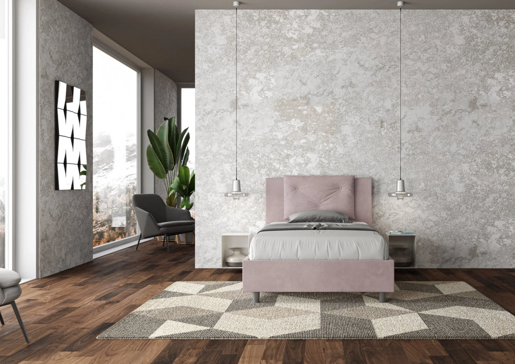 BS COM Letto una piazza e mezza senza rete imbottito 110x210 microfibra glicine