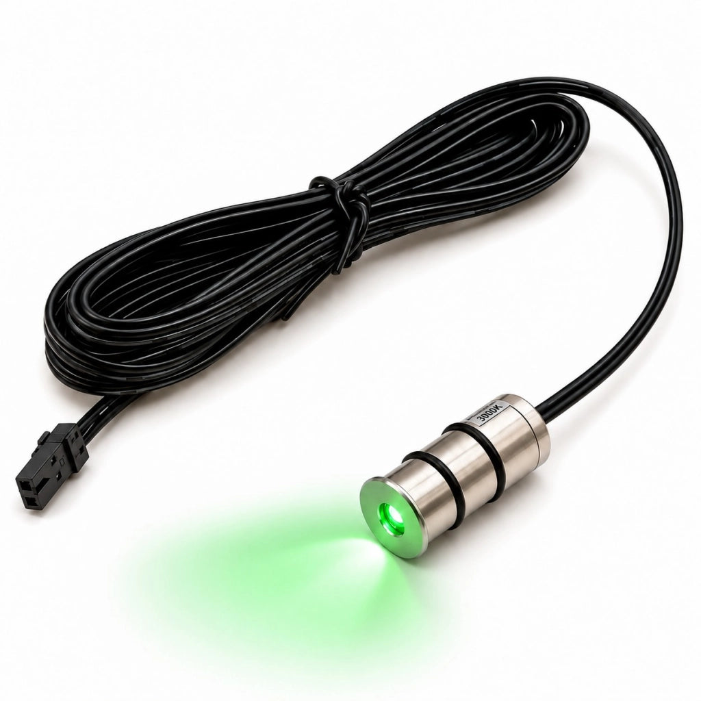 Punto Luce LED Verde Mini da Incasso 12V 0,1W 10 Lumen Diametro 14 mm Foro 12 mm Cavo 2 Metri Spot Decorativo per Ambienti Interni