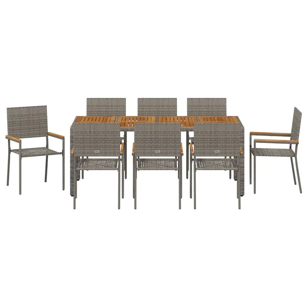 Set da Pranzo per Giardino 9 pcs Grigio polyrattan