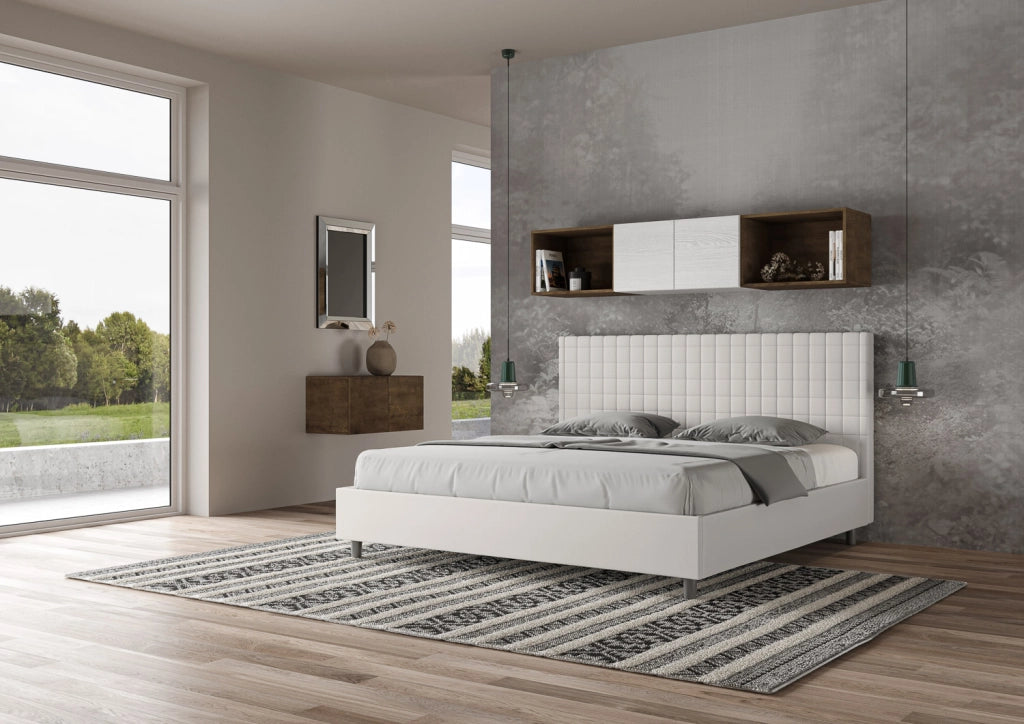 BS COM Letto matrimoniale king size senza rete imbottito 190x200 similpelle bianco
