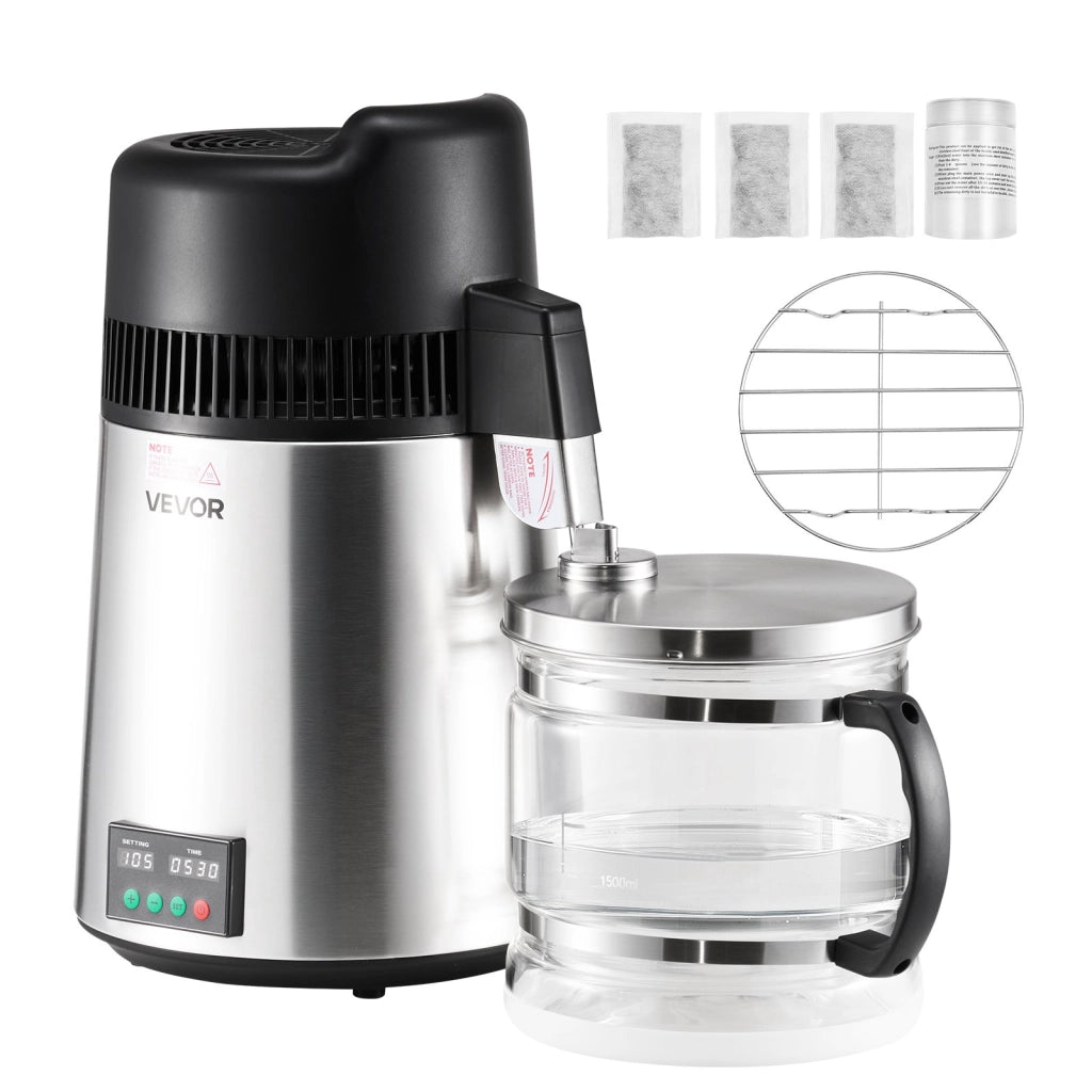 Distillatore d'acqua da banco 6 L 900 W YMK60208 in acciaio inox 304 e vetro, purificatore robusto e facile da usare per uso domestico e cucina