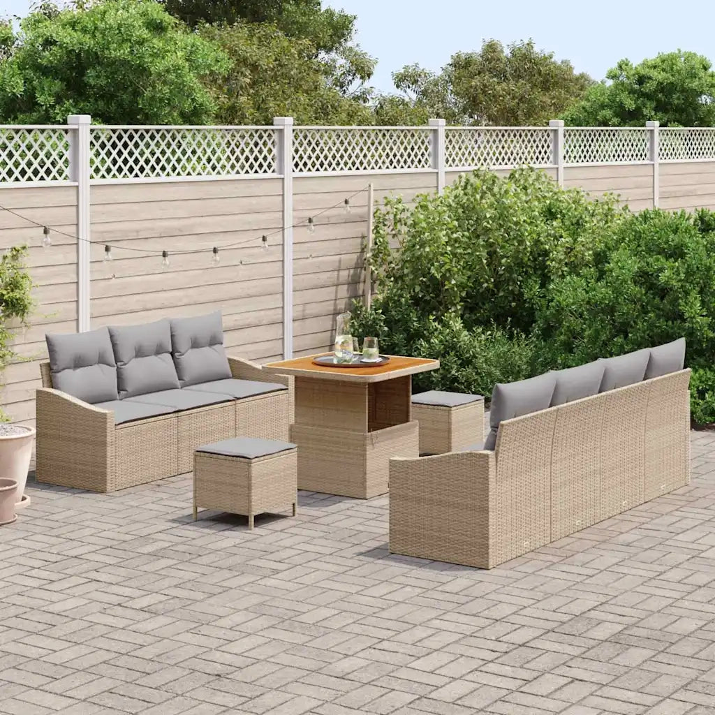 Set Divano da Giardino con cuscino 10 pcs Beige e Grigio Chiaro