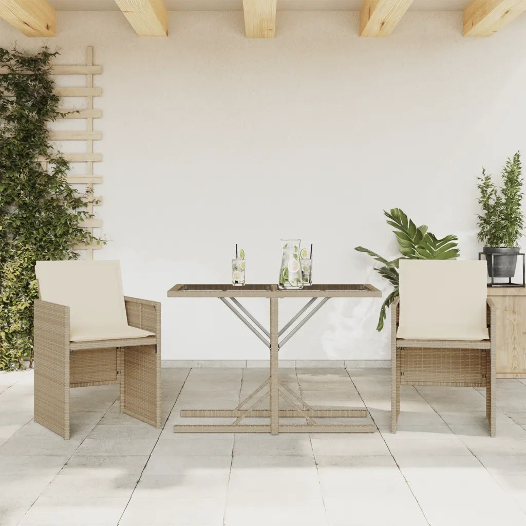 Set da Bistrò 3 pz con Cuscini Beige in Polyrattan 365066