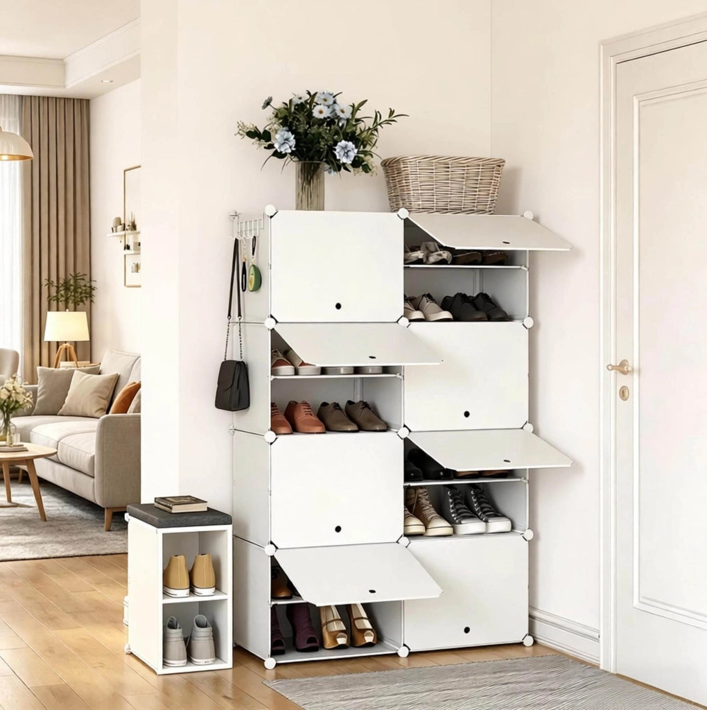 Scarpiera bianca 94x36,5x144 cm – 8 scomparti modulari