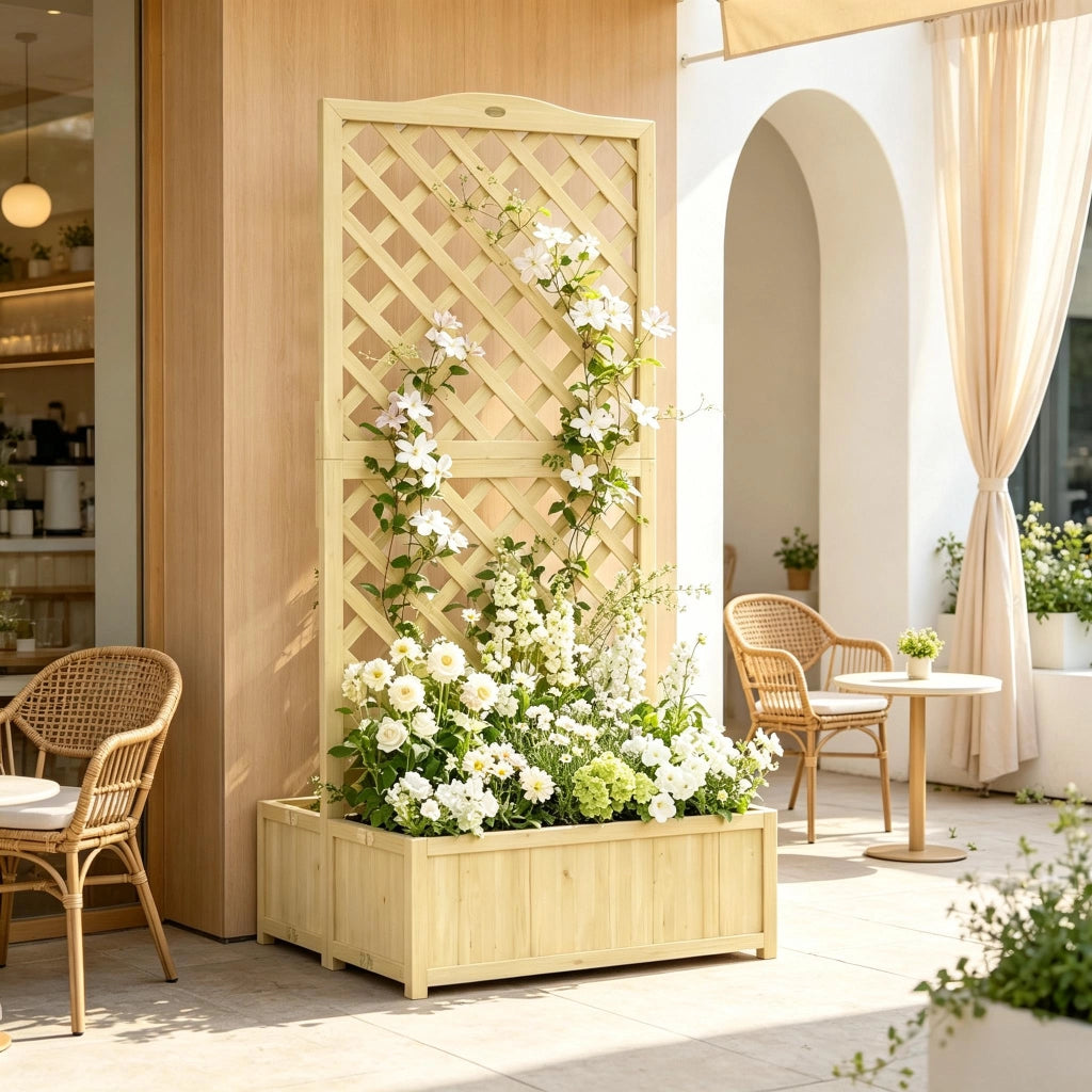 Fioriera rialzata doppia pieghevole con grigliato in legno naturale 73 × 70 × 170 cm per giardino e terrazzo