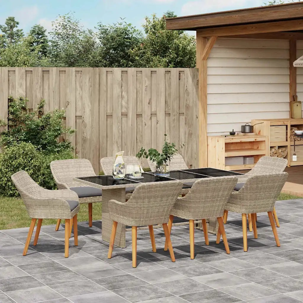 Set da Pranzo per Giardino 9 pcs Grigio chiaro polyrattan