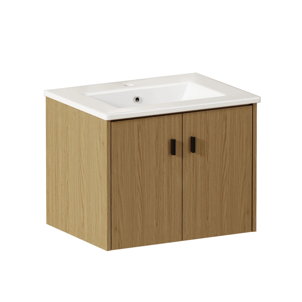 Set mobile bagno sospeso con lavabo e specchio LED ovale
