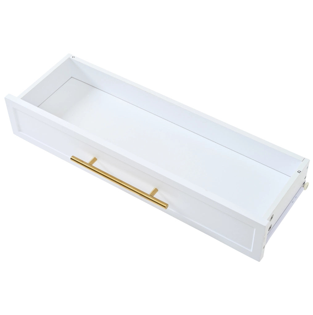 Mobile scarpiere bianco moderno in MDF con 12 ripiani e 2 cassetti, 140x25x123,5 cm