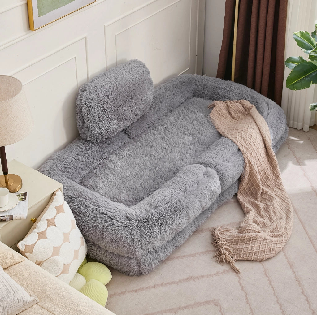 Poltrona da pavimento reclinabile 5 posizioni 102x89 cm in poliestere grigio chiaro HAVRYA