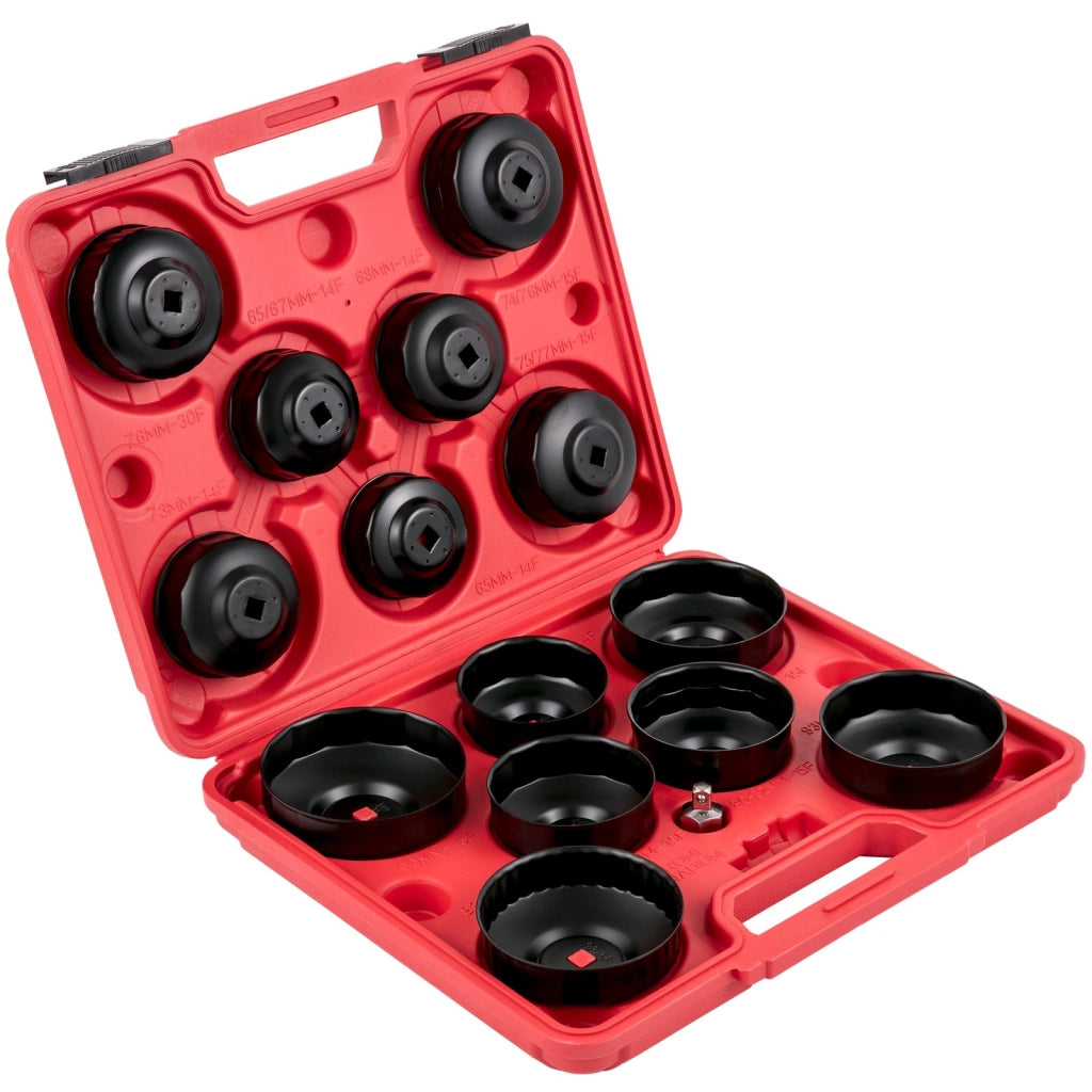 Set 14 Pezzi Bussole per Filtro Olio VV-OFSS-14 in Acciaio Attacco 3/8 Pollici con Custodia per Officina e Fai da Te