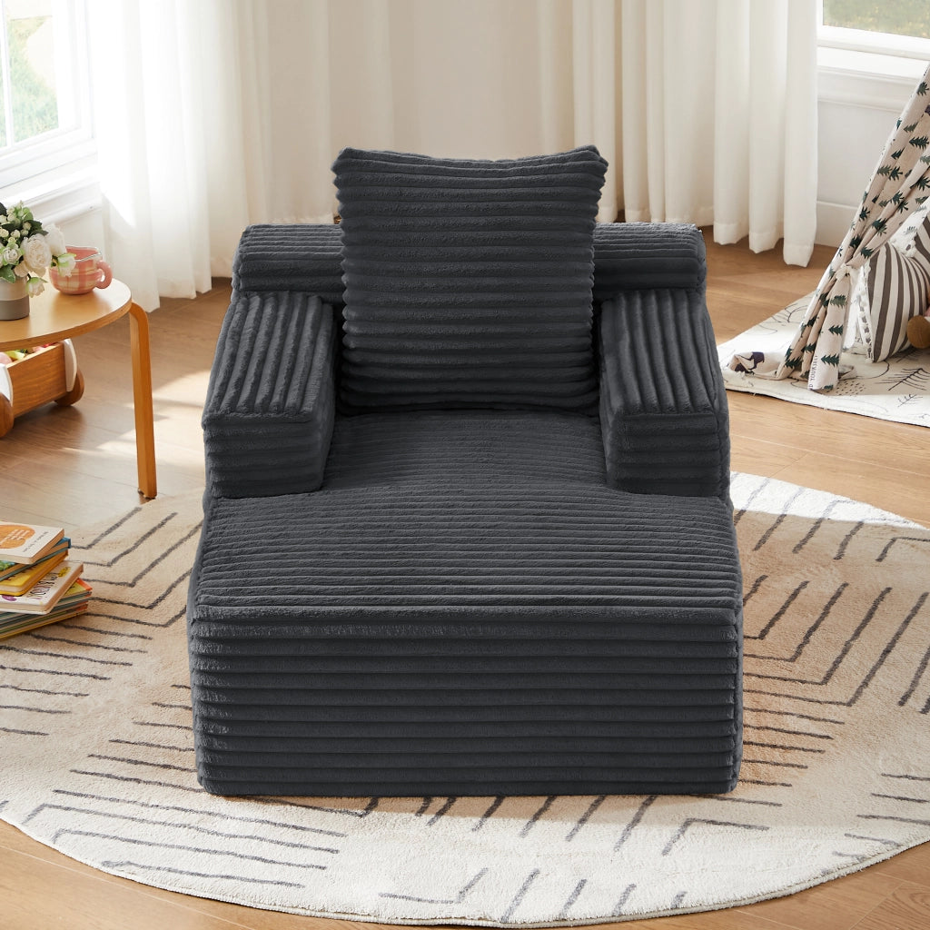 Chaise longue relax - con funzione poltrona e divano letto - in velluto a coste - grigio scuro