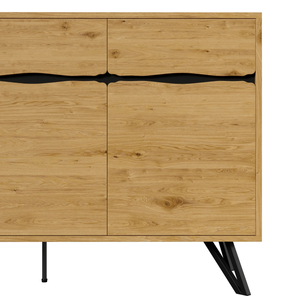Credenza a 3 ante effetto legno con gambe in metallo nere per soggiorno e sala da pranzo 140 × 40 × 75.5 cm