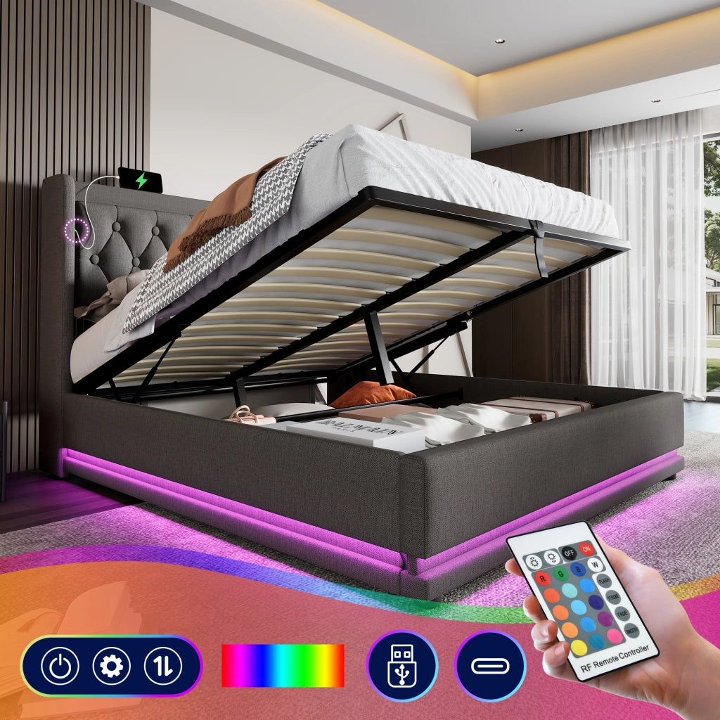 Letto matrimoniale contenitore grigio 140x200 cm
