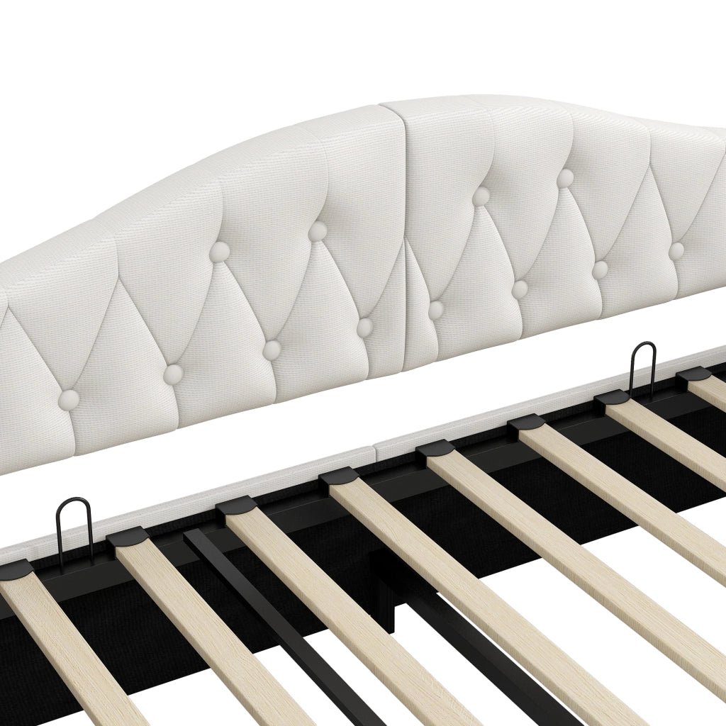 Letto da giorno imbottito 140x200 con LED e spazio contenitore, Beige
