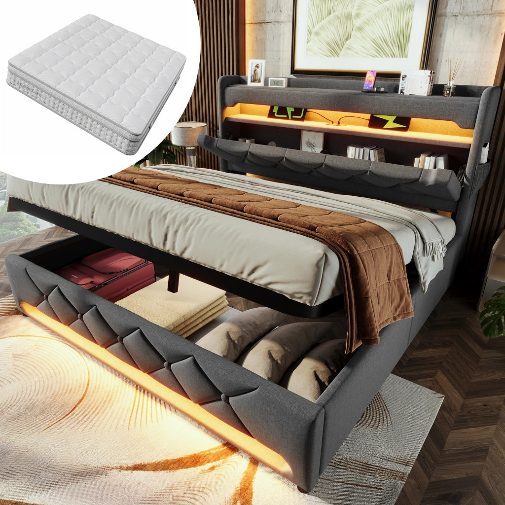 Letto matrimoniale 180x200 con materasso; contenitore e LED
