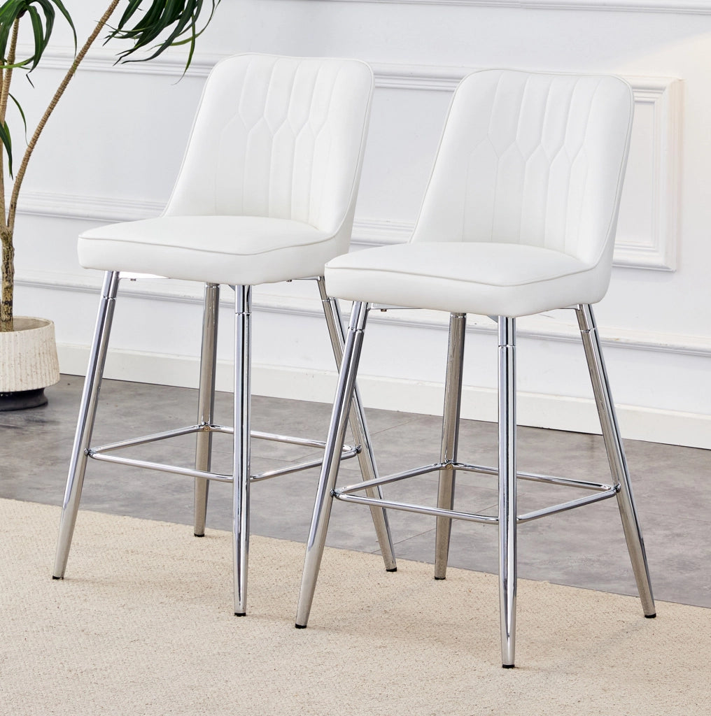 SGABELLO DA BAR Set da 2 pezzi 100 cm PU Bianco Metallo Argento