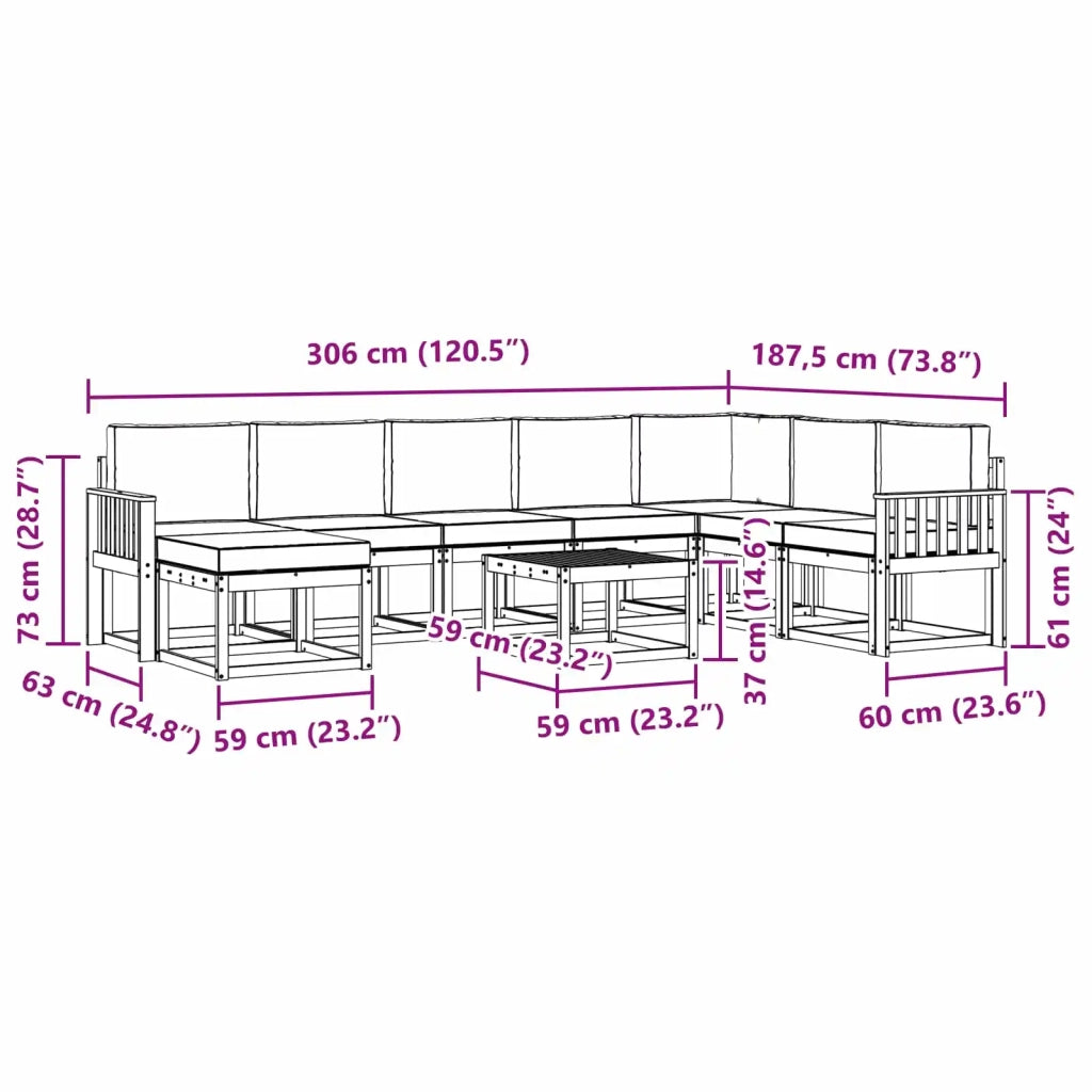 Set di divani da esterno 9 pz Bianco e Grigio Chiaro 3388080