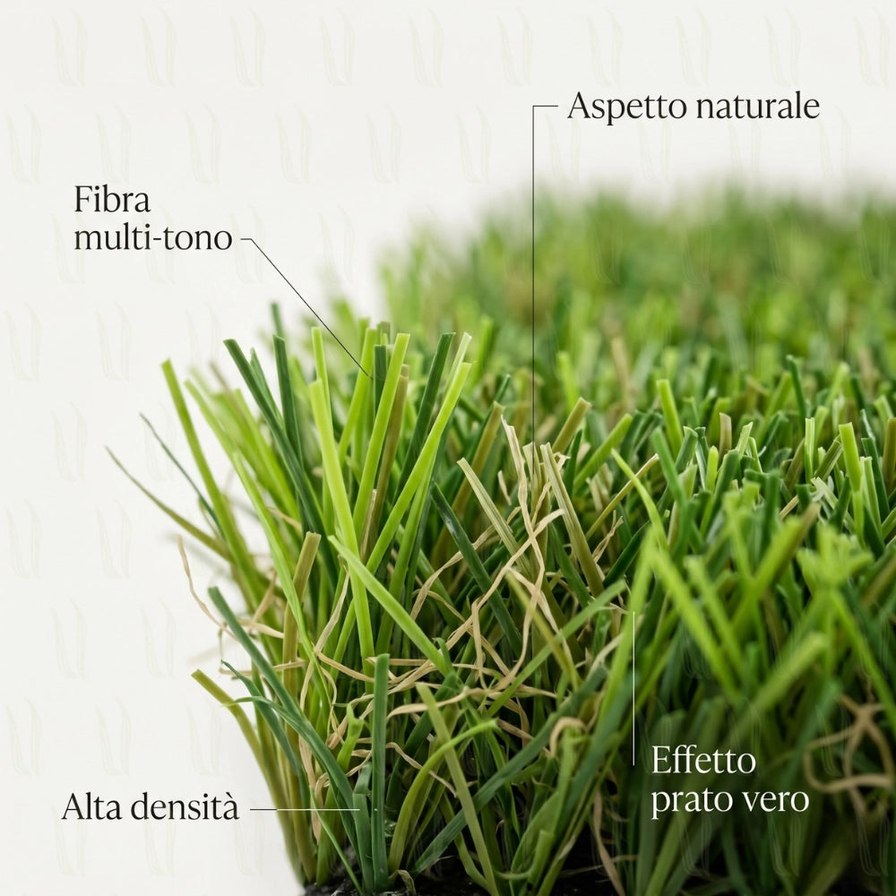 Erbabella rotolo prato erba sintetica 25 mm drenante effetto reale giardino e terrazzo *** misura 2 x 10 m, confezione 1