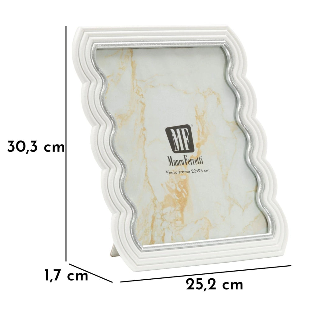 Cornice Curty 25,2x1,7x30,3 cm in Resina e Vetro Bianco e Argento