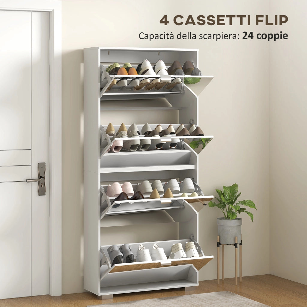 Scarpiera con Specchio e Cassetti ¨C Zephmum ¨C Bianco 76x26x178cm