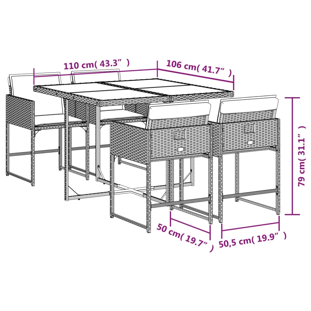Set da Pranzo da Giardino 5pz | Set Salotto da Giardino con Cuscini in Polyrattan Marrone