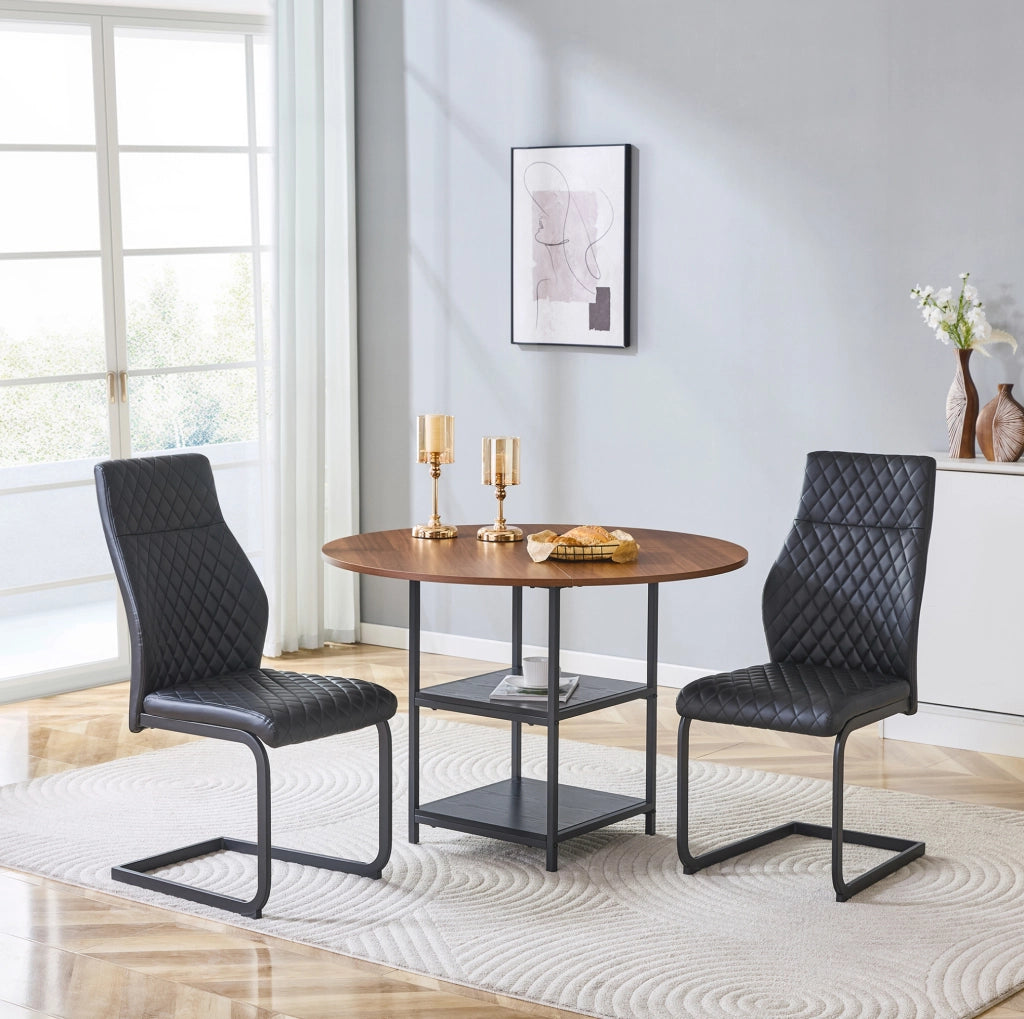 Set tavolo da pranzo rotondo Ø107 cm con 2 sedie nere e ripiani HOMVRA