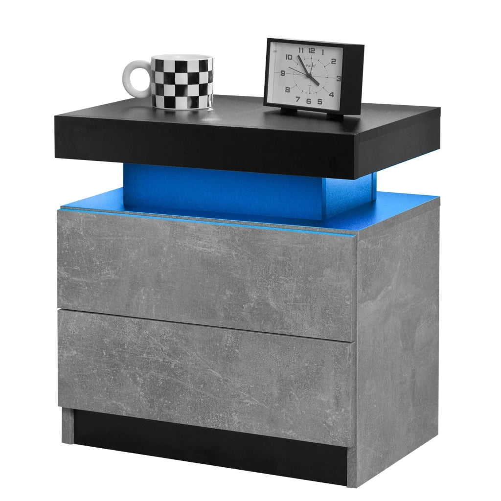 Comodino moderno con 2 cassetti, luci LED integrate, grigio