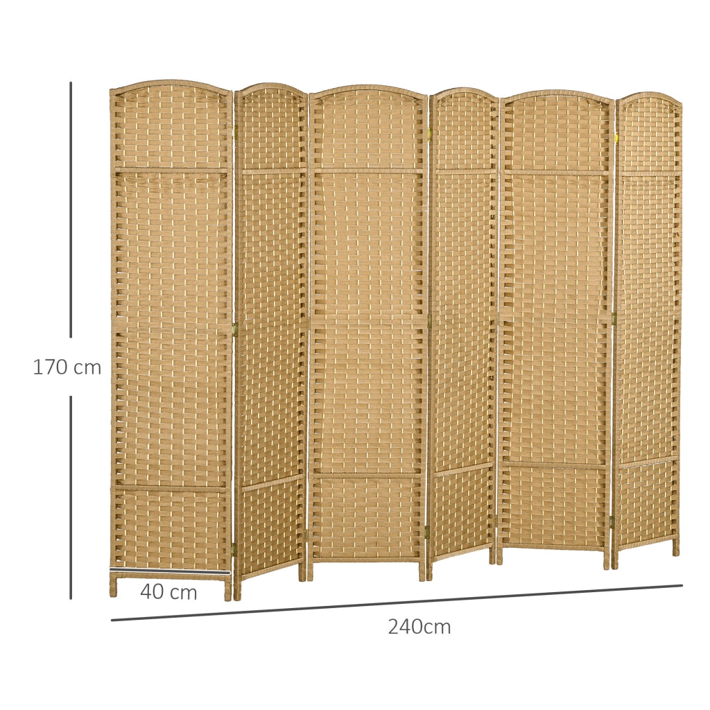 Paravento pieghevole in legno di pino e polipropilene color naturale per soggiorno camera e home office 240 × 1.6 × 170 cm