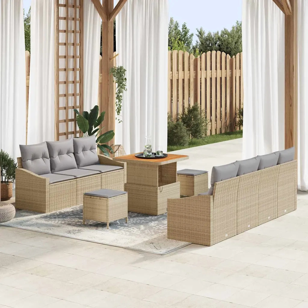 Set Divano da Giardino con cuscino 10 pcs Beige e Grigio Chiaro