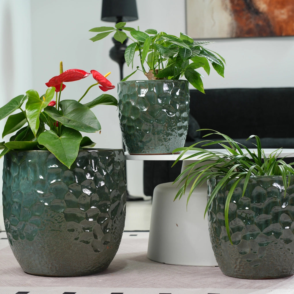 Vaso da giardino in ceramica Ø 38 cm verde scuro con foro di drenaggio HOMVRA