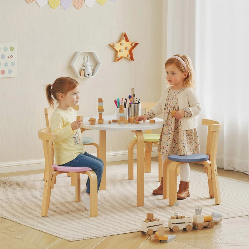 Set tavolo e sedie per bambini 5 pezzi, legno massello leggero, multicolore