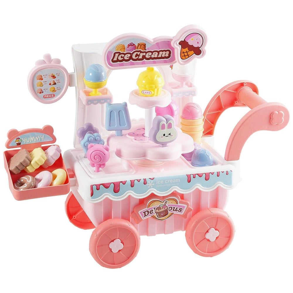 Carretto Gelati Bambini 27 Pezzi Accessori Negozio Giochi Carrello Soldi Finti Suoni Luci Educativi Rosa