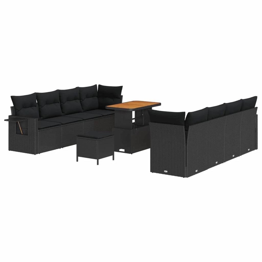 Set Divano da Giardino con cuscino 11 pcs Nero Poly Rattan
