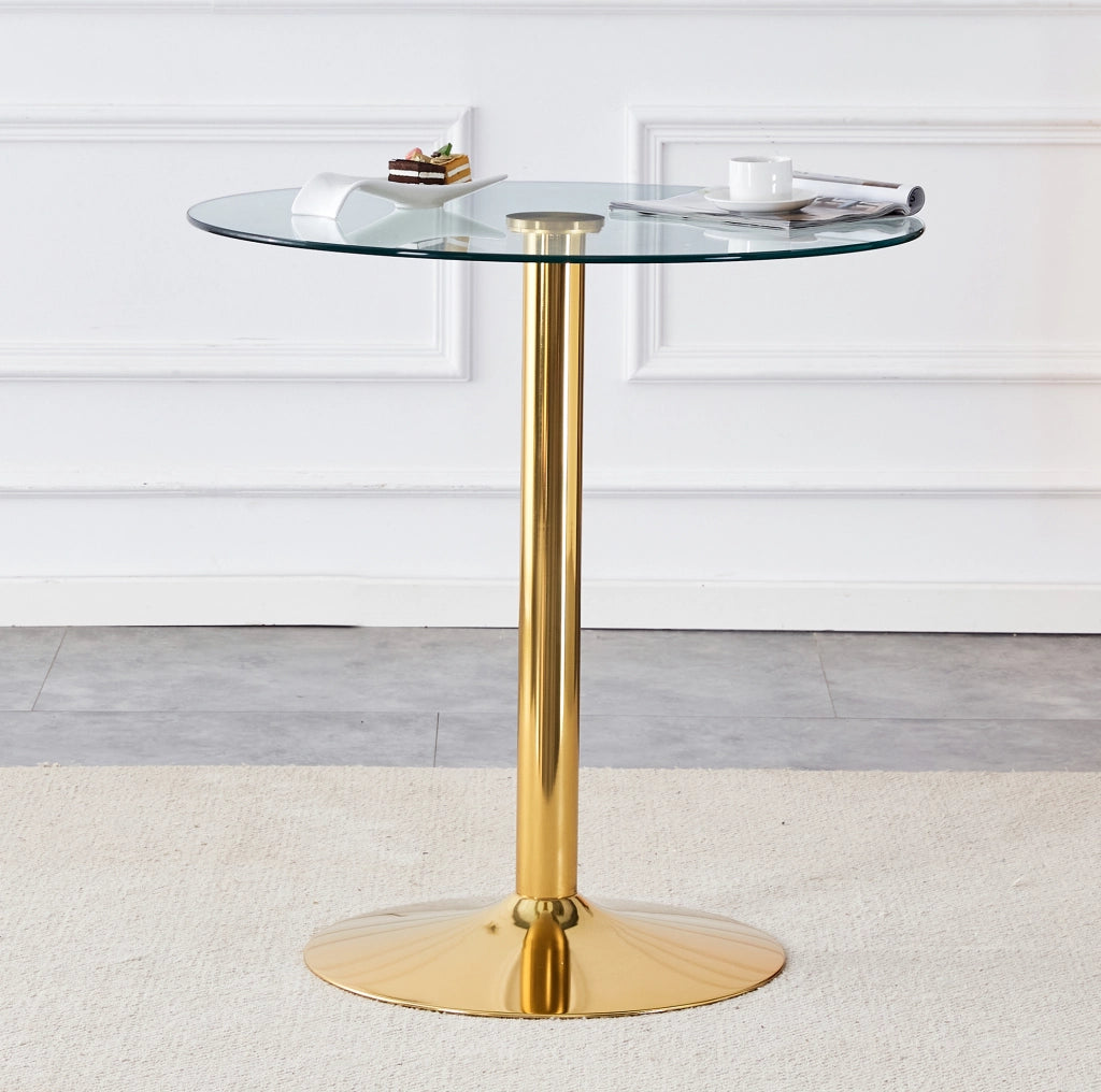 Tavolo bar rotondo in vetro e metallo dorato Ø89 cm