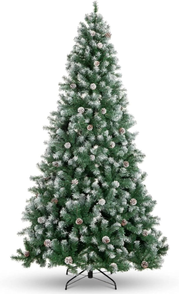 Albero di Natale Grande 270cm con LED Bianco Caldo Pigne Mix PE PVC e Base in Metallo