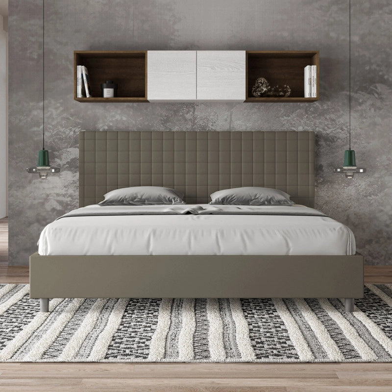 Letto imbottito Matrimoniale 190x190 cm Sunny - Similpelle,Cappuccino,Con rete