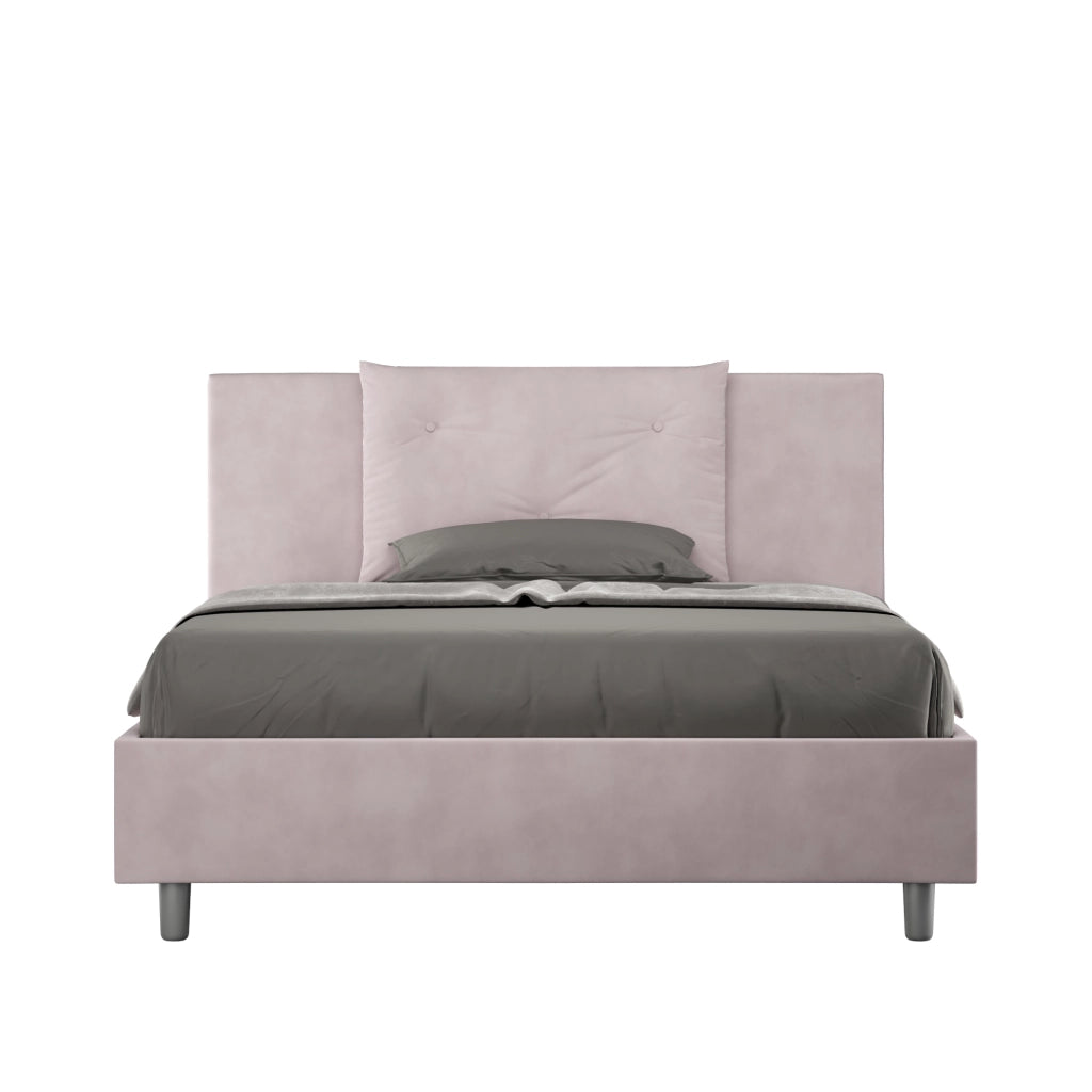 BS COM Letto matrimoniale francese senza rete imbottito 140x210 microfibra glicine