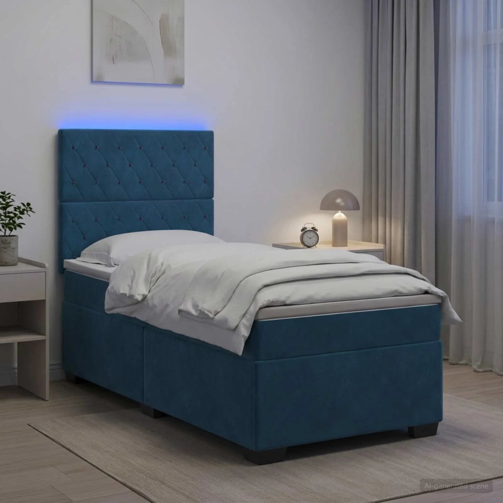 Letto box spring con materasso Blu 90 x 190 cm Velluto 3455010