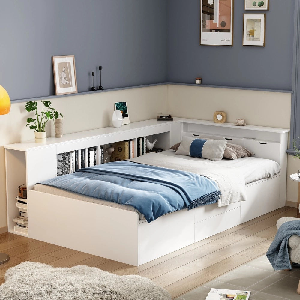 Letto Singolo per Bambini ¨C Minimal ¨C bianco 90x200cm con cassetti contenitore libreria