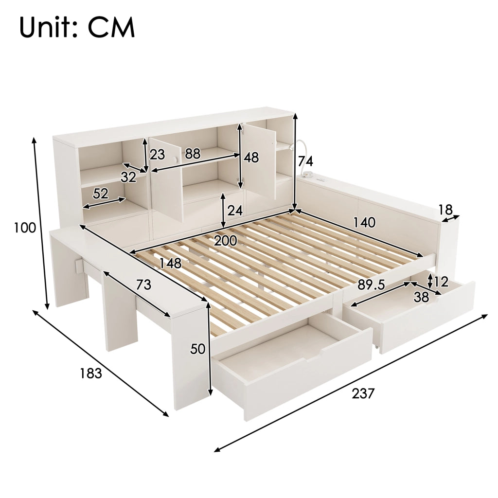 Letto con cassetti bianco 140 x 200 cm