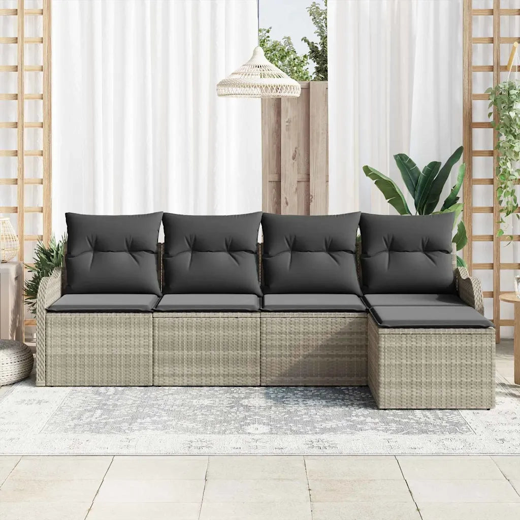Set Divano da Giardino 5 pcs Grigio chiaro Poly Rattan