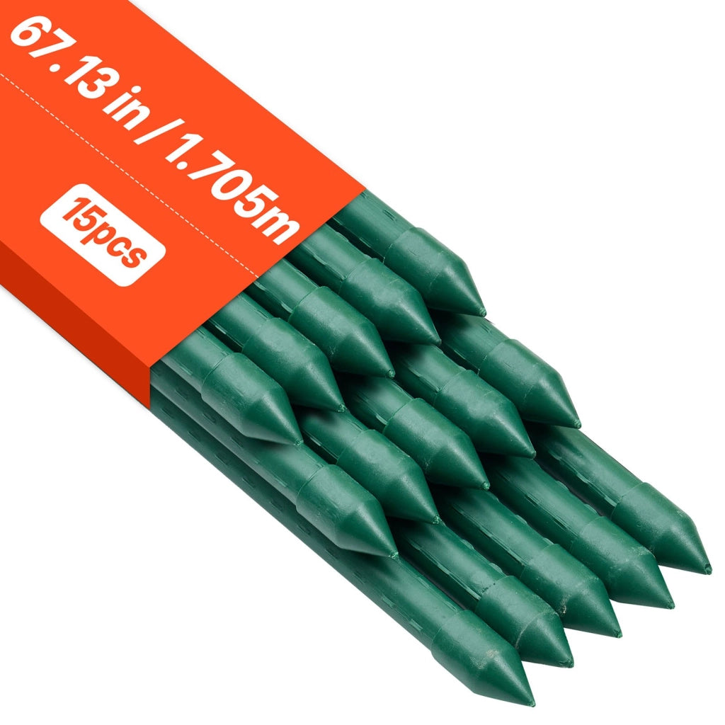 Set da 15 Picchetti per Piante CSP16-1800-15, Tutori da Giardino Plastificati 16 x 1705 mm, Bastoni di Sostegno Antiscivolo per Rampicanti e Orto