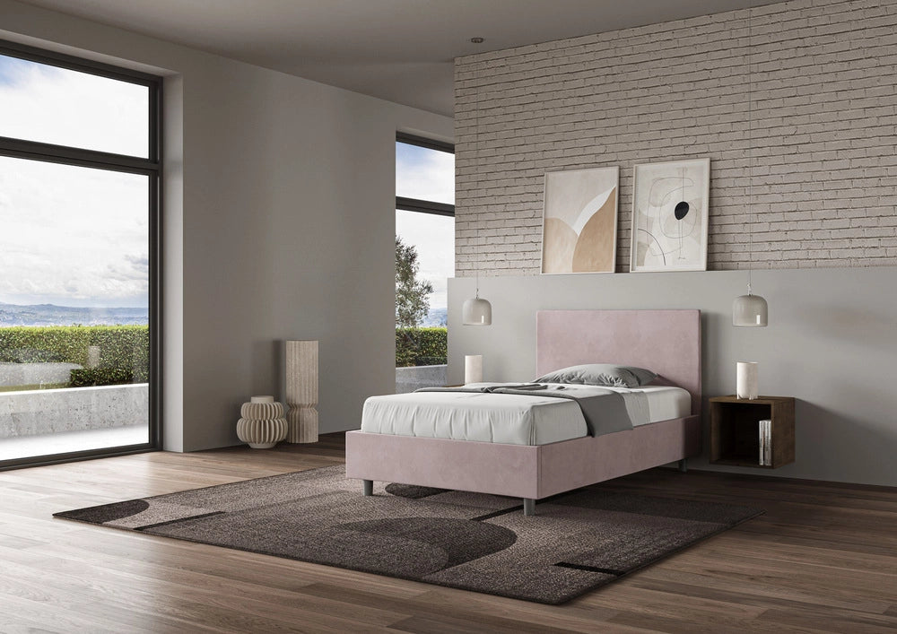 Letto Singolo 100x190 cm con Rete e Contenitore Adele Glicine