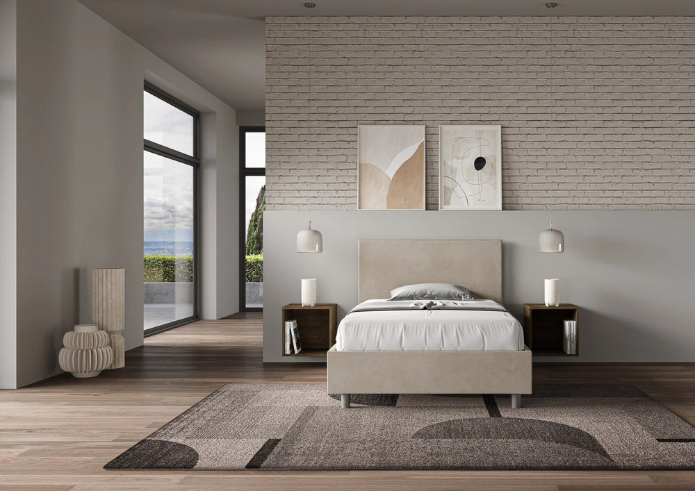 Letto Singolo 90x190 cm con Rete e Contenitore Adele Sabbia