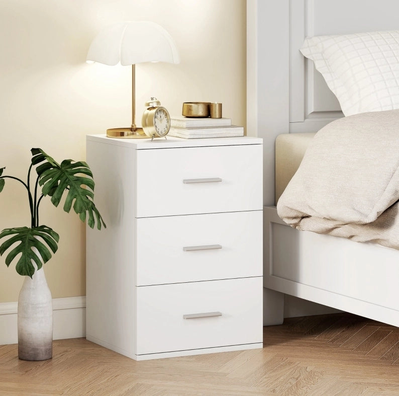 Comodino con 3 cassetti in legno bianco; 40 x 35 x 60 cm