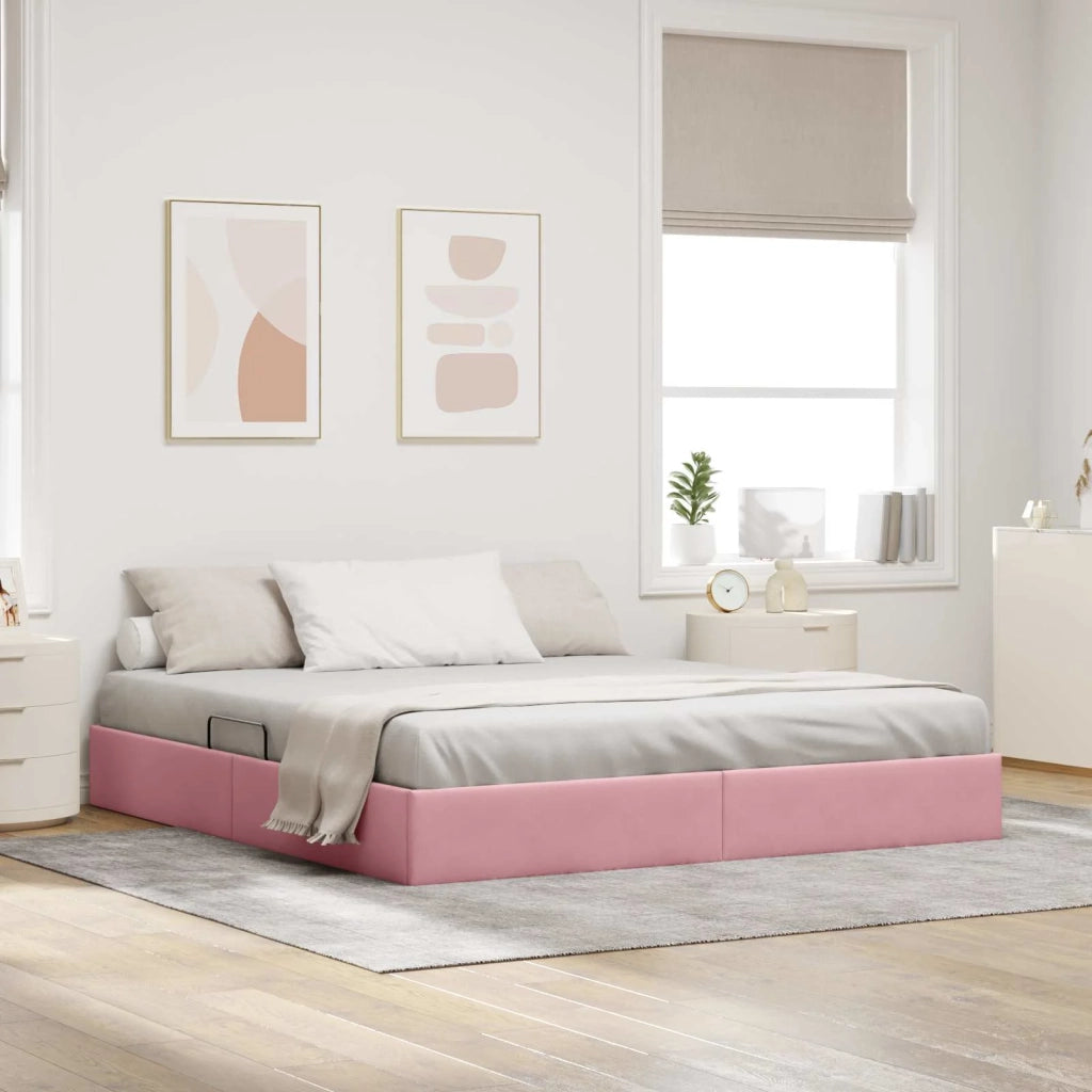 Letto ottomano con archiviazione Rosa 180 x 200 cm Velluto 3442903